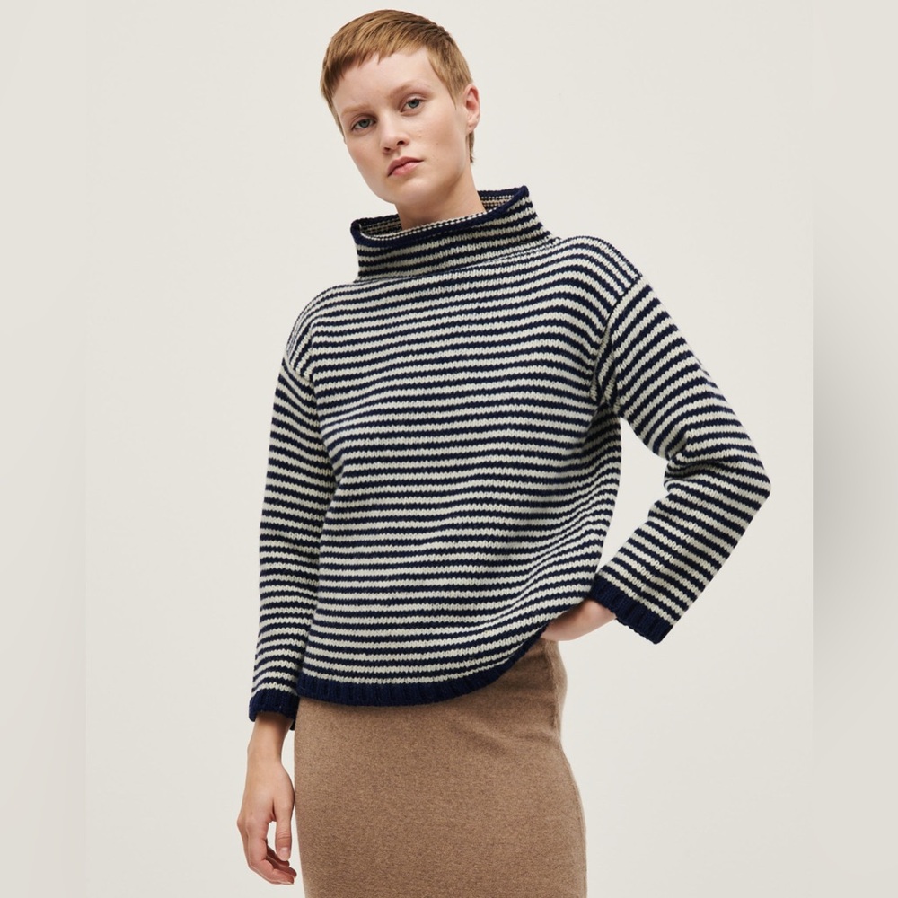Babaa Striped Jumper No6 Cowl Neck Sweater in Navy and Cream